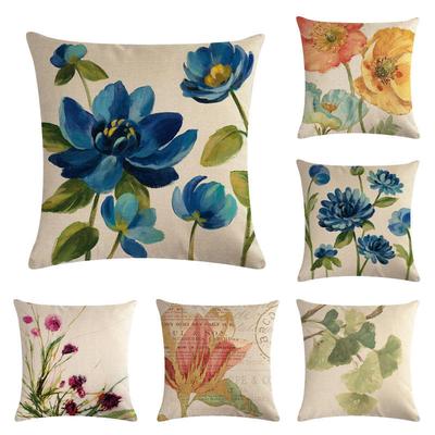 45cm*45cm Retro Hand-painted Flower Design Linen Throw Pillow Covers Couch Cushion Cover Home Decorative Pillows