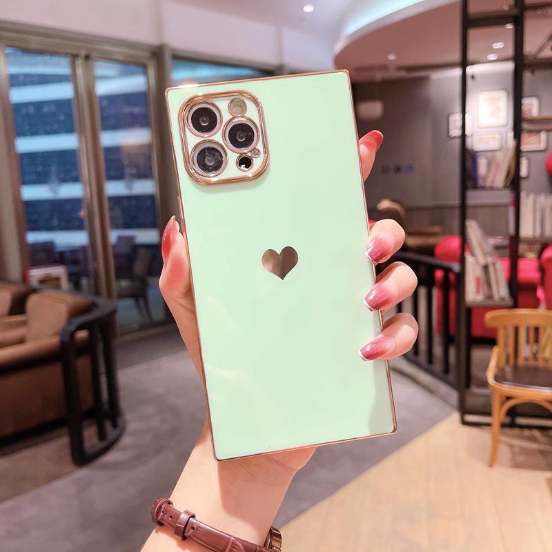 Soft Square Love Heat Phone Case For iPhone 12 11 13 14 Pro Max Mini X XR XS Max 7 8 Plus SE  Electroplated Bumper Cover