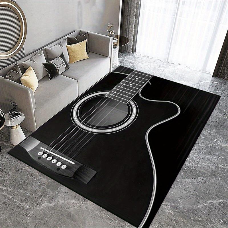1pc Guitar Design Area Rug Crystal Velvet, Soft & Non-Slip Polyester Mat for Living Room, Bedroom, Study, Game Room