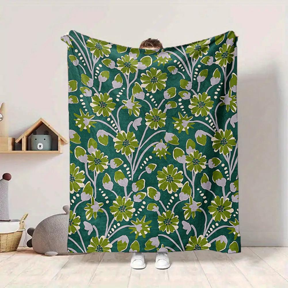 1 Stück leichte Flanelldecke mit Blumenmuster, bequeme und warme Decke, für Büro und Camping Schlafsofa, Wohnzimmer039