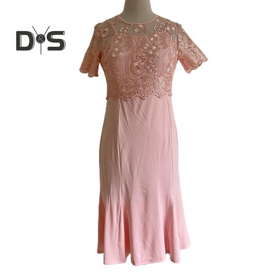 Women Plus Size Embroidery Lace Splice Dress O neck Short Sleeve High Waist Hip Wrapped Fishtail Gown Dress