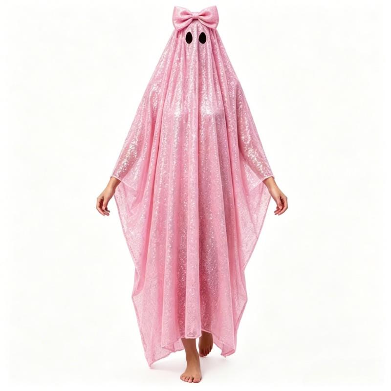 Halloween costume adult female pink sequin ghost cloak bow ghost costume cosplay party