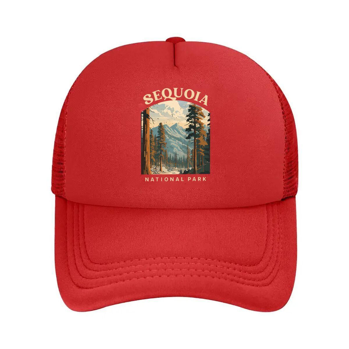 Sequoia National Park Retro Art Poster Mesh Baseball Cap Hip Hop Adjustable