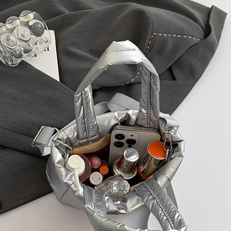 Yogodlns Woman Puffy Lightweight Handbag Large Capacity Quilted Shoulder Bag Adjustable Strap Puffer Tote Handbag Shopping Bag