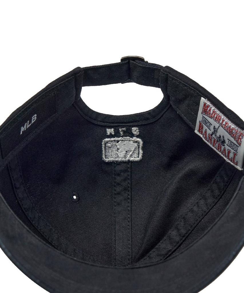 Emelbi Vintage Washed Curve Logo Unstructured Ball Cap Ny (Black)