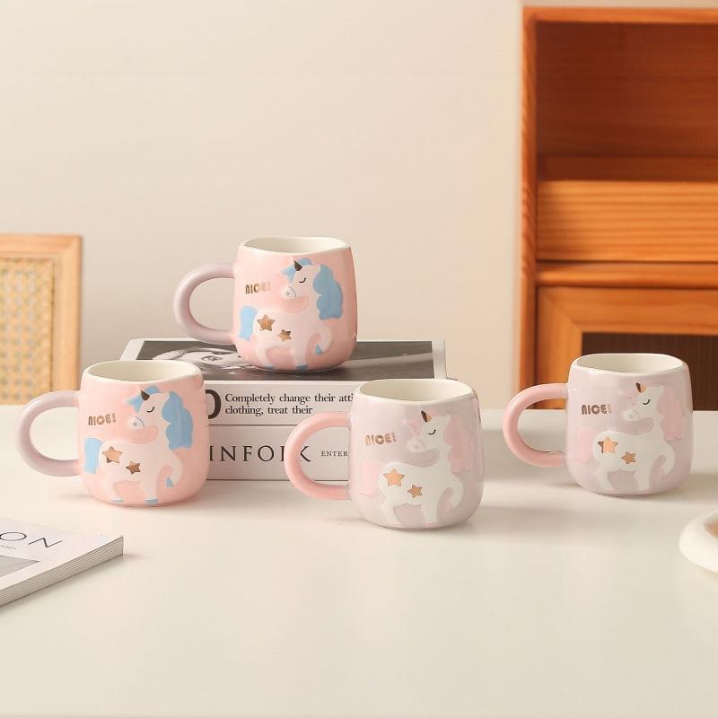 Unicorn Creative Personality Keramický šálek Kancelářský šálek kávy Studentský hrnek Roztomilý dívčí pár šálek vody