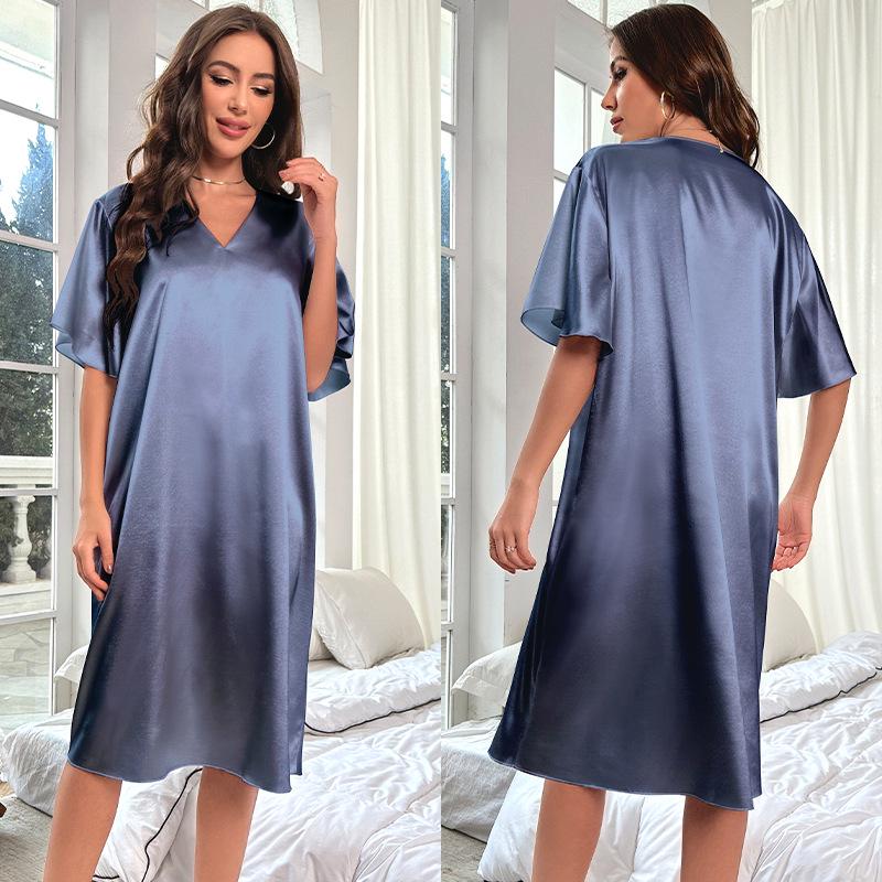 Dámská nadměrná dlouhá noční košile z ledového hedvábí - Letní chladivá, tenká domácí noční košile