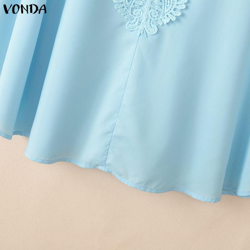 VONDA Summer Women V Neck 3/4 Batwing Sleeve Lace Crochet Casual Loose Blouse