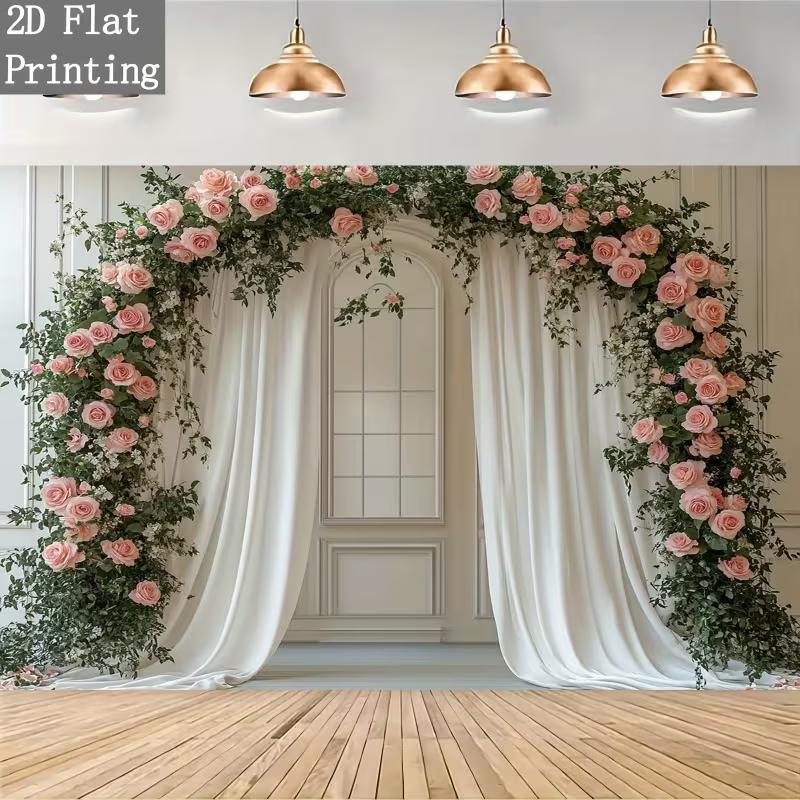 2D Elegant Pink Flower Curtain Backdrop for Birthday & Event Decoration