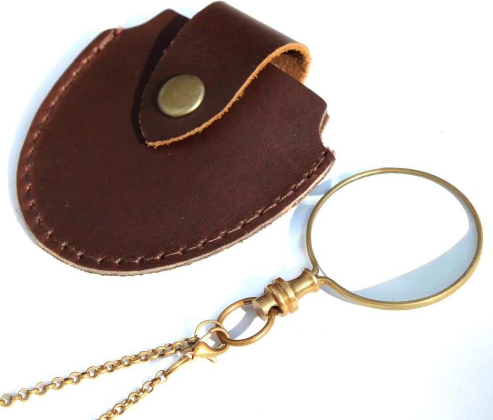 Brass Magnifying Glass Optical Magnifier Lens with Necklace Chain Monocle
