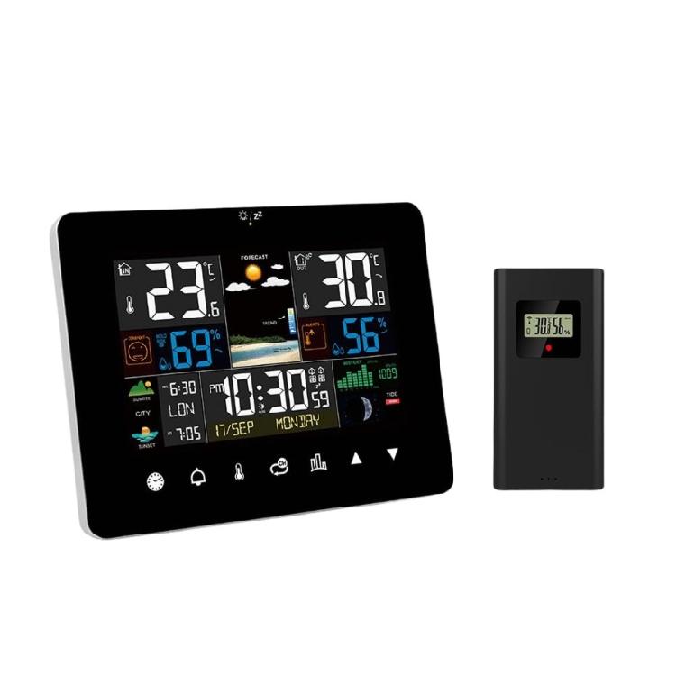 Weather Forecast Station Moon Phase Tides Tracking Wireless Sensor Color Display Temperature Humidity Monitor Alarm Clock