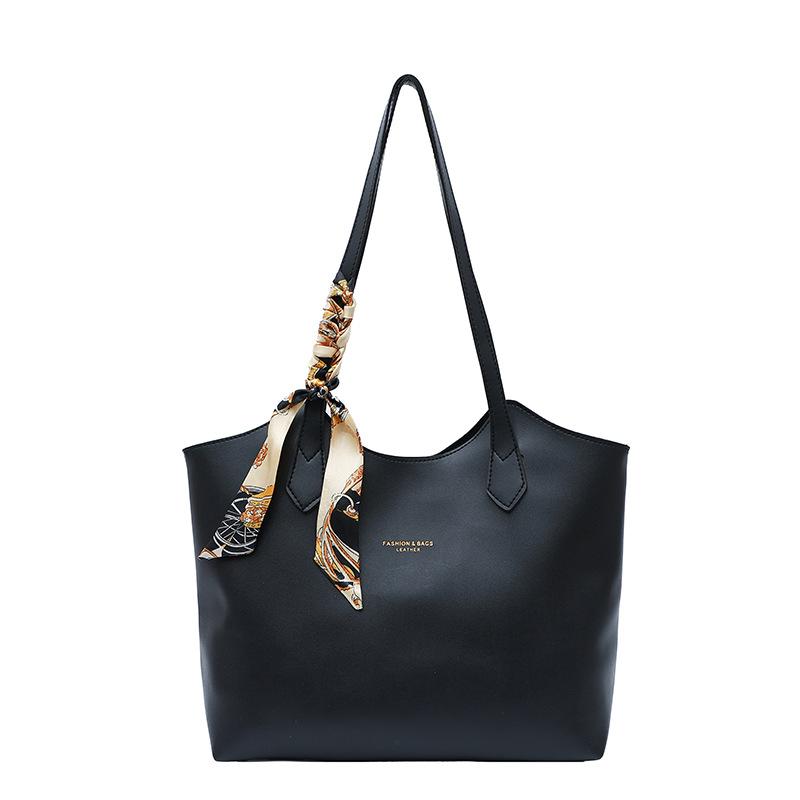 New silk scarf solid color fashionable large capacity casual retro simple commuting shoulder tote handbag women