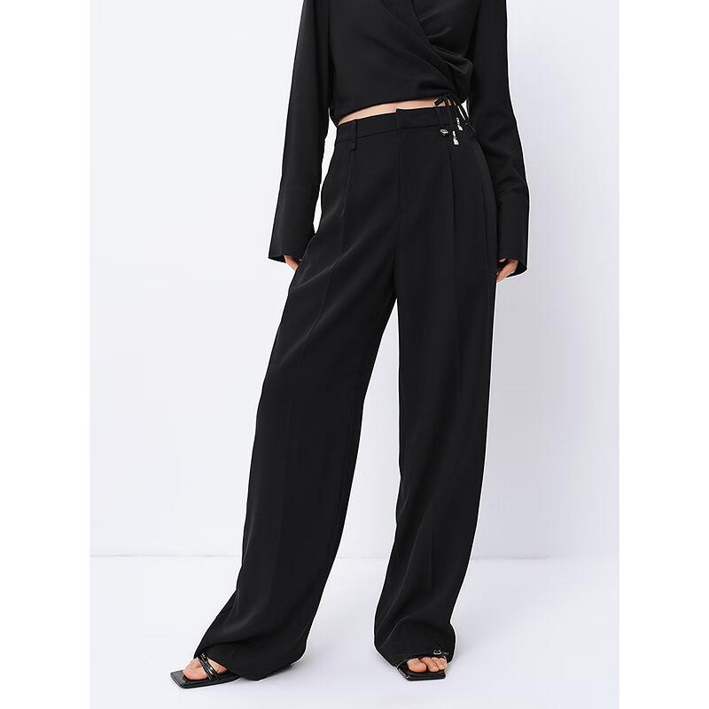 PEACEBIRD Women's High-Waist Draped Straight-Leg Trousers