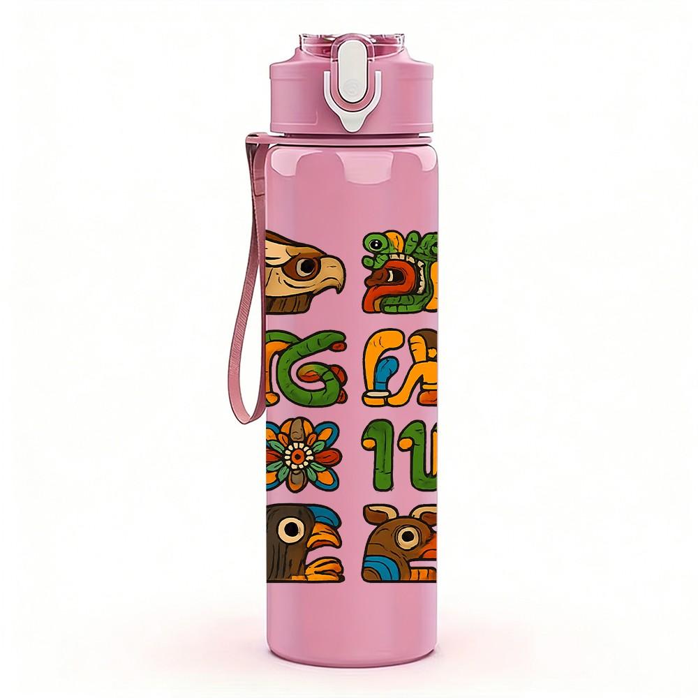 1PC Multi Language Letter Art 750ml Color Plastic Sports Water Bottle Leakproof Flip Straw Lid Suitable for Sports Office Home Use