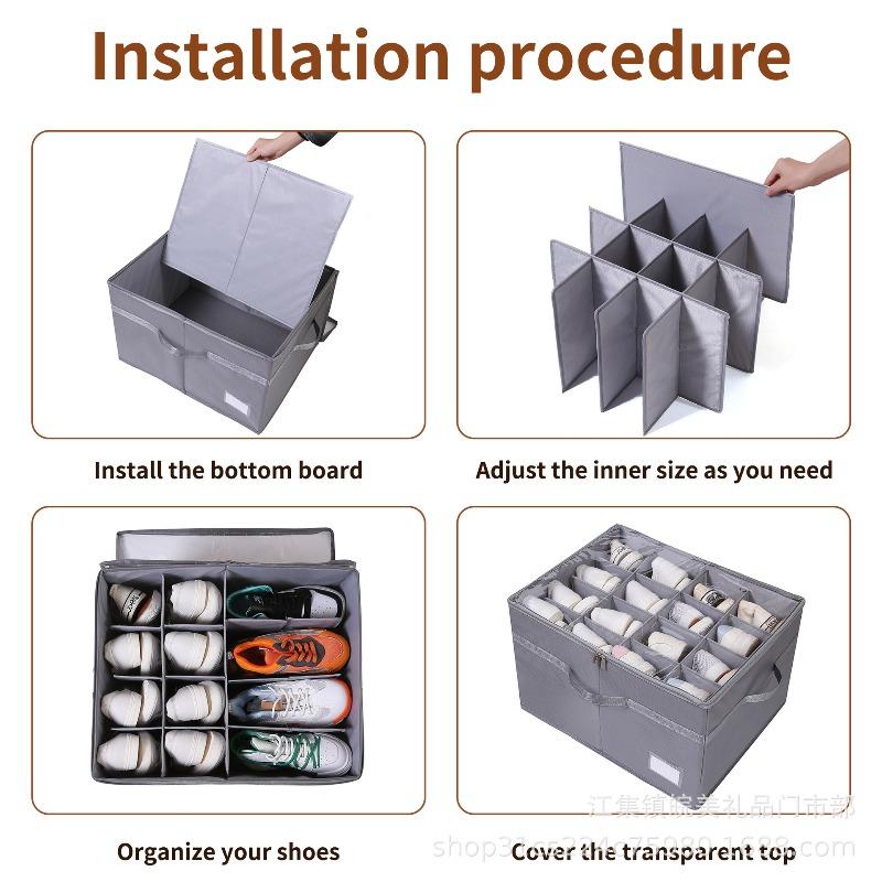 Shoe Storage Box 16-grid Shoe Box Multi-function Shoe Storage Box Transparent Storage Box Folding Shoe Box