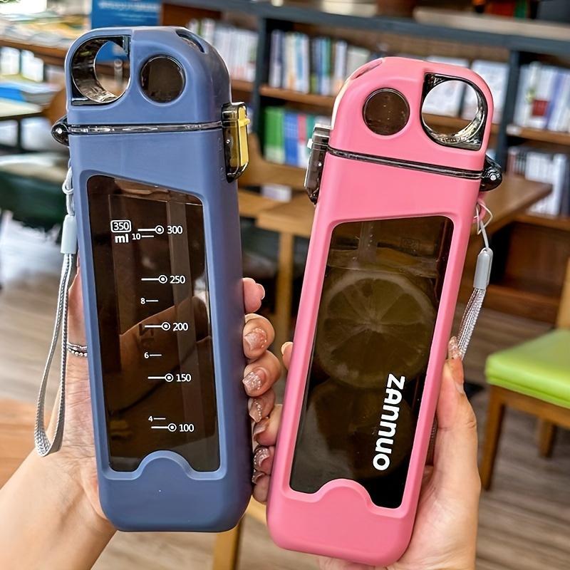 Square Straw Water Bottle 350ml Plastic Water Bottle Leak-proof Sports Bottle with Lockable Lid and Measurements for Outdoor