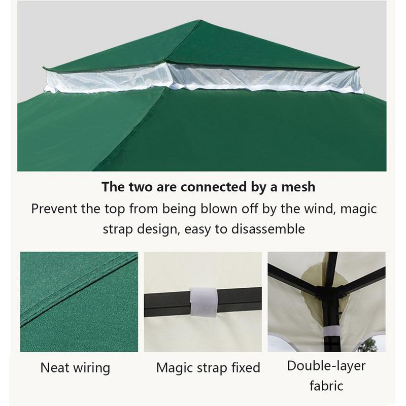 Outdoor Replacement Canopy Top 10x10ft 300D Polyester Cloth Double Tier Gazebo Roof Cover Garden BBQ Gazebo Top Replacement Cove