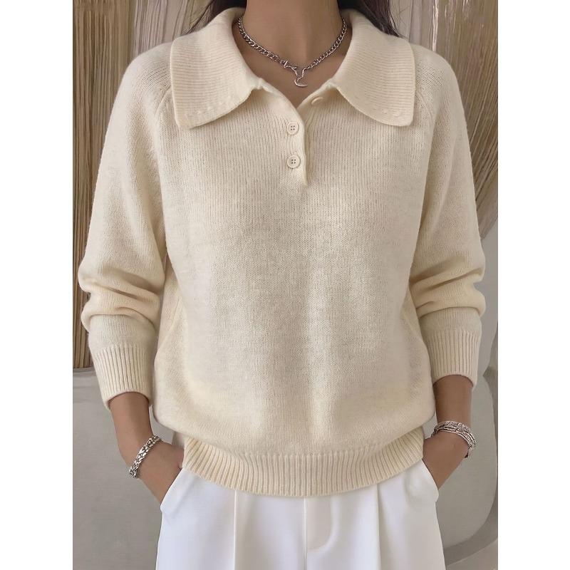 YYFS Women's Fashion Casual Fall Winter Solid Color Print Long Sleeve POLO Neck Sweaters