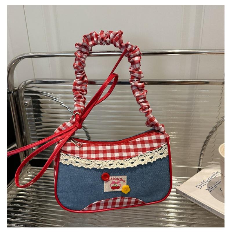 

Красная клетчатая сумка женская новая модная стильная сумка в университетском стиле свежая и милая кружевная на плечо сумка-мессенджер