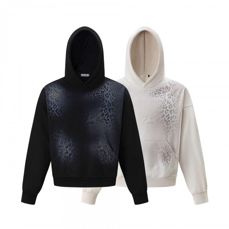 American Street Leopard Print Hoodie Loose Drop Shoulder Pullover Men Women Gradient Wash Short Sweatshirt