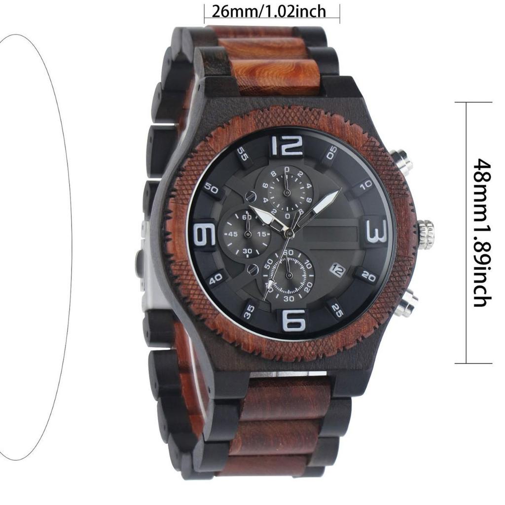 Men's Fashionable Large Dial Wooden Quartz Watch