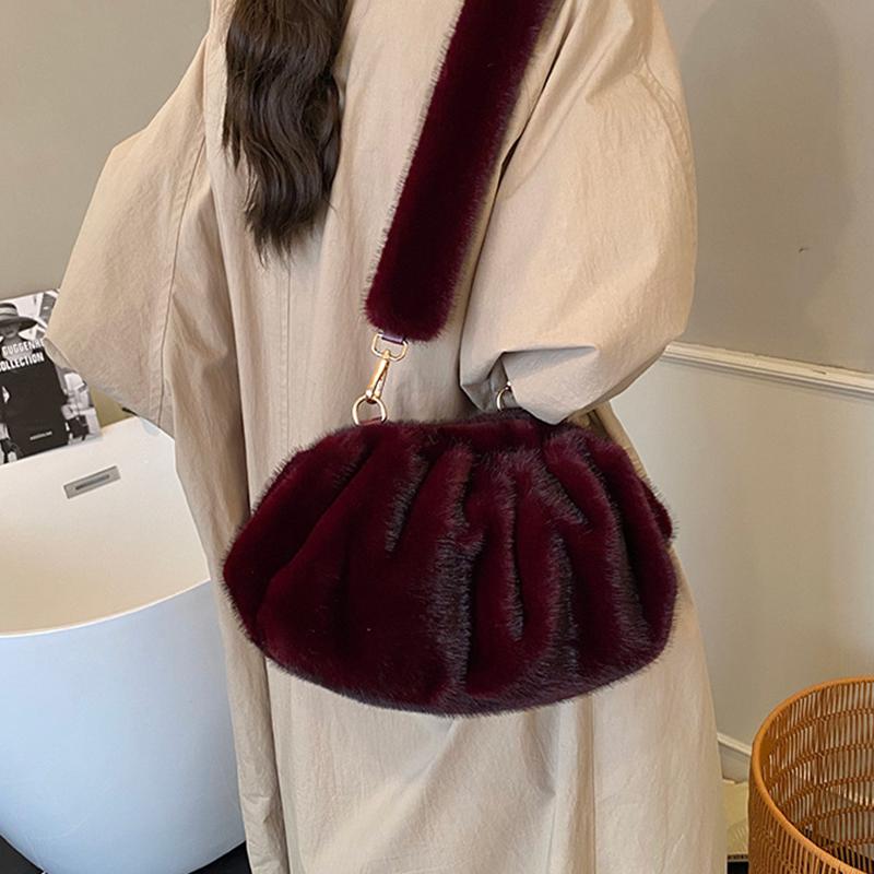Yogodlns Geantă Nori Încrețiți la Modă Geantă Mică de Umăr din Blană Sintetică Moale pentru Femei Tendință de Iarnă Genți de Mână Geantă Crossbody