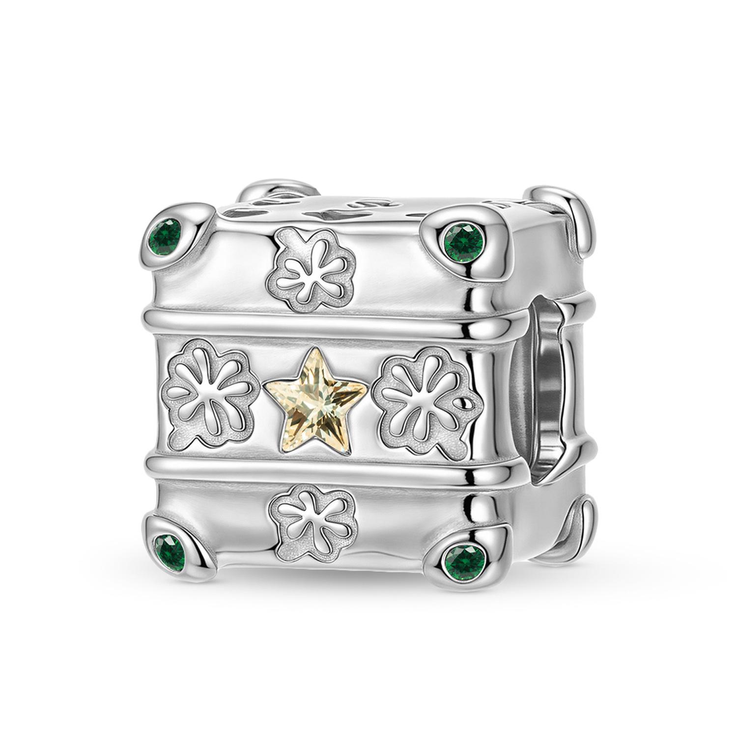 Original retro style S925 sterling silver inlaid zircon flower decoration cosmetic case beaded plain silver bracelet DIY jewelry accessories S925 sterling silver