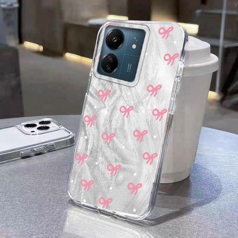 

For Xiaomi Poco X3 Pro X5 Pro X6 M6 M6 Pro M2 Pro M5S C61 C65 5G Phone Case Black Pink Bow Pattern Laser Anti Fall Cover Shells Poco X5