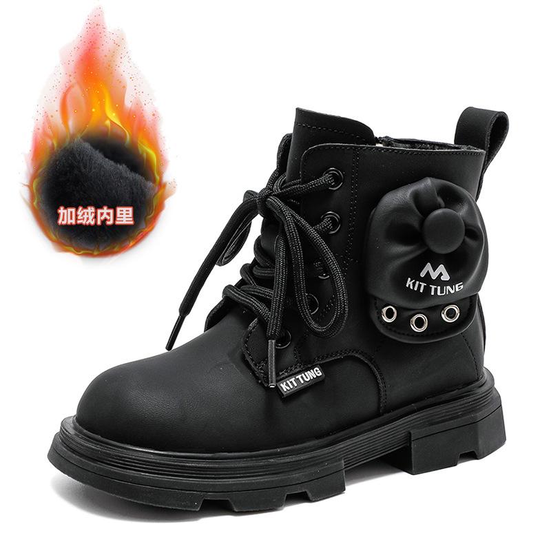 New children's leather boots,  velvet girls' boots