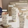 Line Drawing Cat Large-Capacity Insulated Cup with Straw, Drinking Cup for Sports, Car, Portable, for Male and Female Students, School Cup