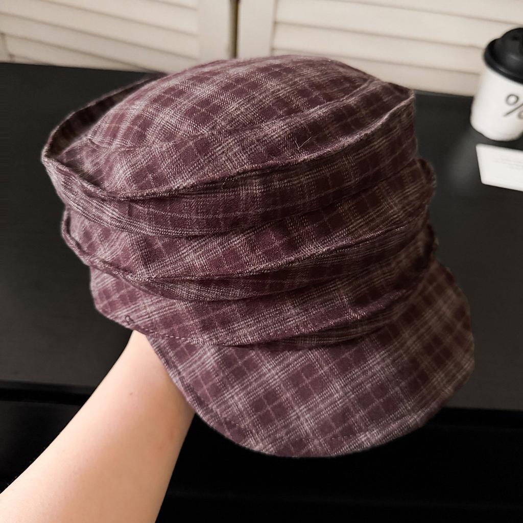 Japanese Literary And Retro Plaid Beret Women'S Spring And Autumn Versatile Newsboy Hat Personalized Casual Beret Tide