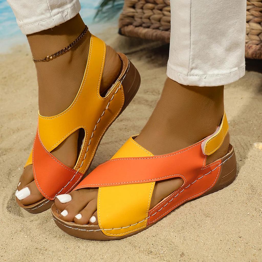 Fashion 2025 New Women Mix Color Wedge Sandals Summer Comfortable Non Slip Shoes Woman PU Leather Platform Roman Beach Sandals Women
