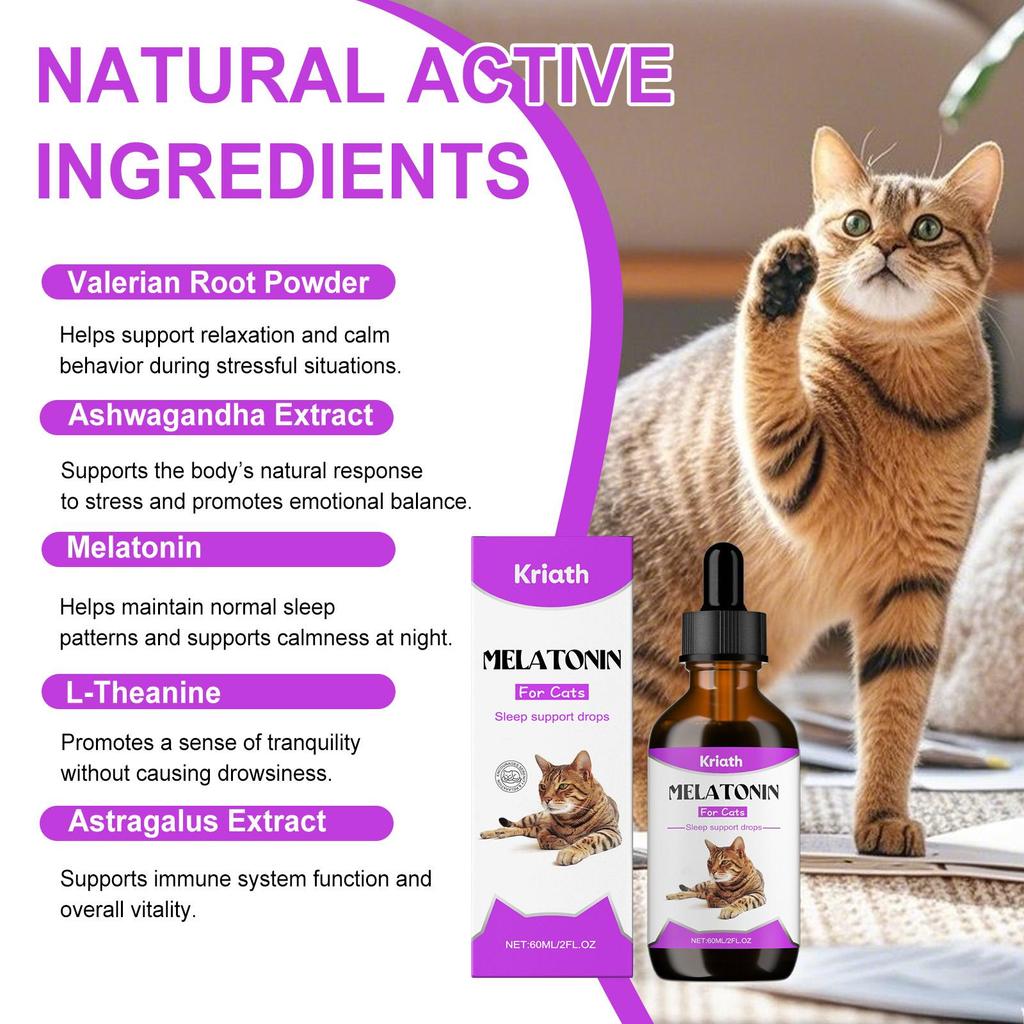 Kriath Krople do Pielęgnacji Zdrowia Zwierząt 60ml: Delikatne składniki łagodzą koty, wspomagają sen, wzmacniają odporność i zwiększają energię.