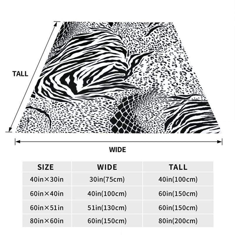 Animal Print Flannel Throw Blanket Black And White Zebra Leopard Snake Pattern Warm Blanket For Living Room Sofa Bed Decor
