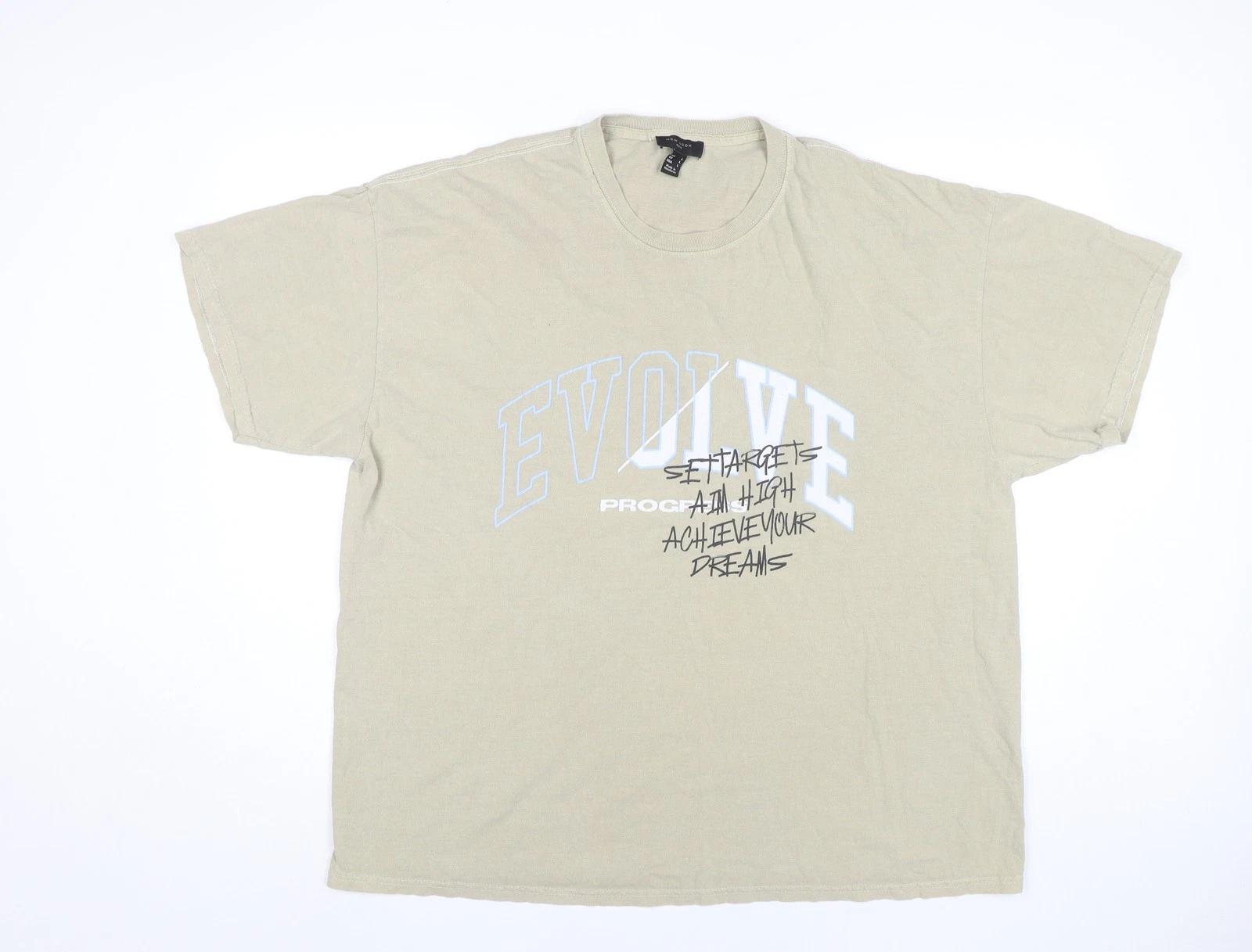 

New Look Men Beige Graphic Logo Cotton T-Shirt Size L XL