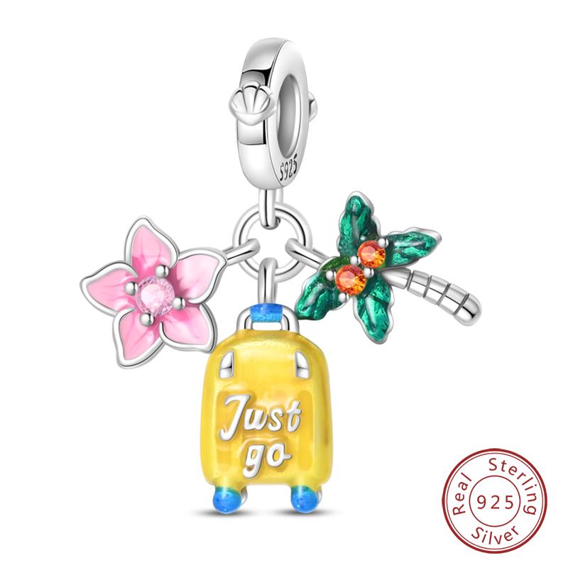 Copper Fashion Colorful Travel Luggage Charms Beads Fit Qikaola Original Bracelets Diy Anniversary Jewelry For Wome