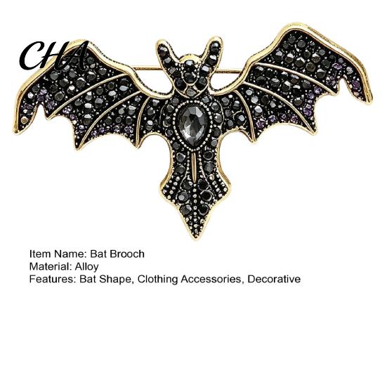 Daily Wear Decorative Pin Halloween Rhinestone Bat Brooch, Retro Gothic Shaped Lapel Brooch Pin, Jewelry Accessory for Clothing Bags Scarves Sweaters