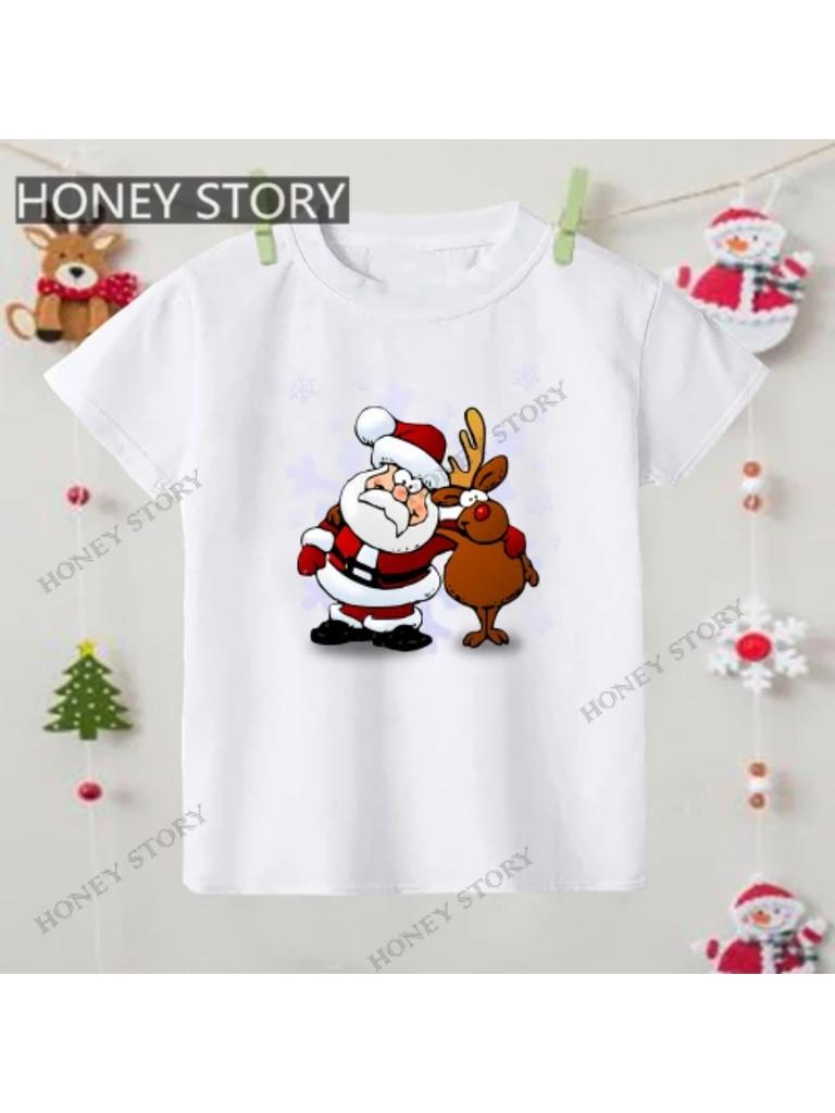 Merry Christmas T Shirt Christmas Christmas Snowman Pattern Children's Boys and Girls Short-sleeved T-shirt