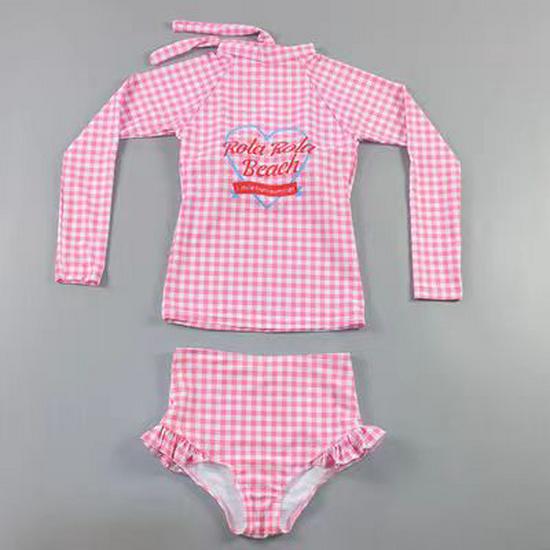 

Клетчатый купальник-двойка с длинным рукавом 2024: Милый и Симпатичный для Женщин XL розовый