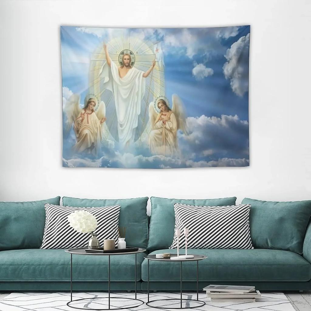 Jesus Christ Tapestry Lord and Angel Heaven Tapestry Wall Hanging Merry Christmas Tapestries for Bedroom Living Room Dorm Decor