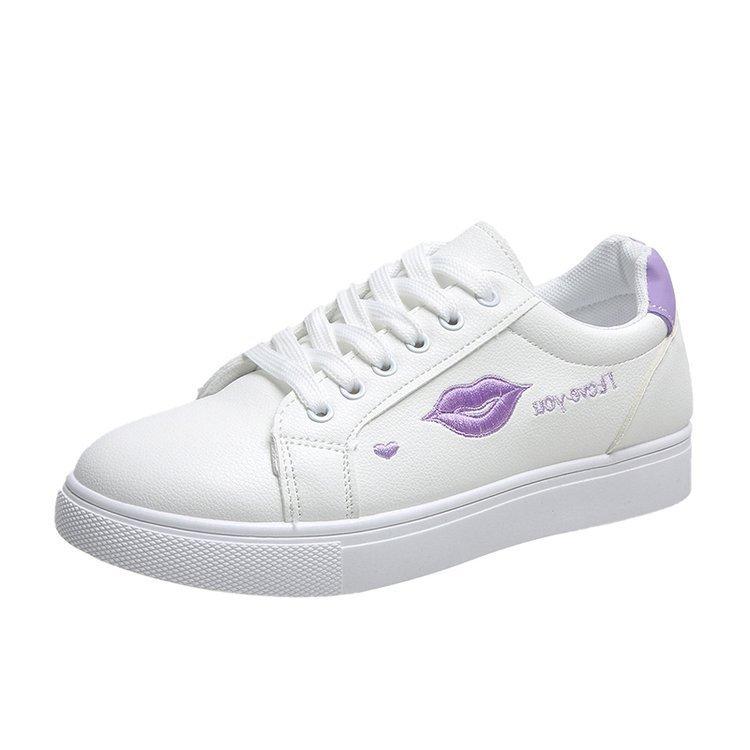 Spring New Fashion White Shoes Female Students Lace up round Toe Color Matching Casual Sports Skate Shoes  Wholesale