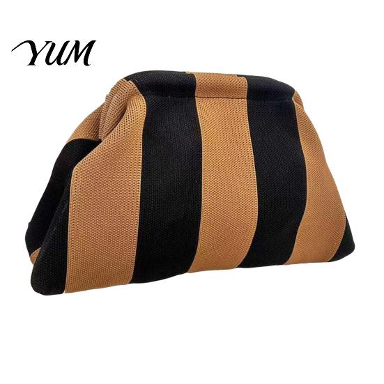 Large Capacity Cosmetic Pouch Woven Striped Clutch Purse for Woman, Pouch, Portable Knit Dumpling Bag, Kiss Lock Handbag Evening, Party