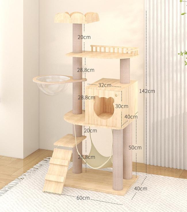Large Wood Furniture Cat Tree Tower Cat Scratcher for Cats Sleeping