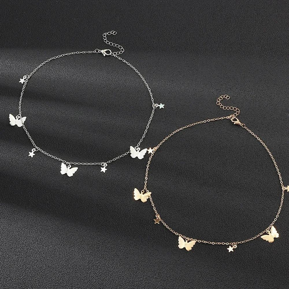 SUMENG New Gold Color Silvery Butterfly Stars Chain Necklace for Women Fashion Choker Clavicle Chain Jewelry Accessories Gift