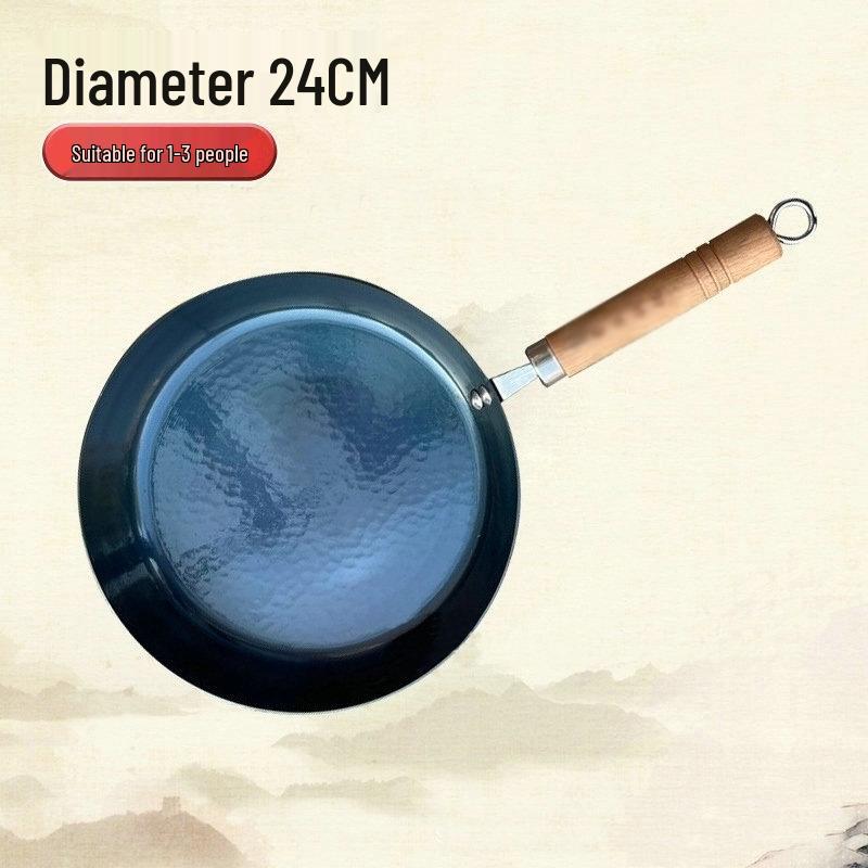 Zhangqiu Handmade Iron Wok - Mirror Surface Frying Pan with Wooden Handle, Non-stick, No Coating, Flat Bottom Stir-fry Pan In Stock