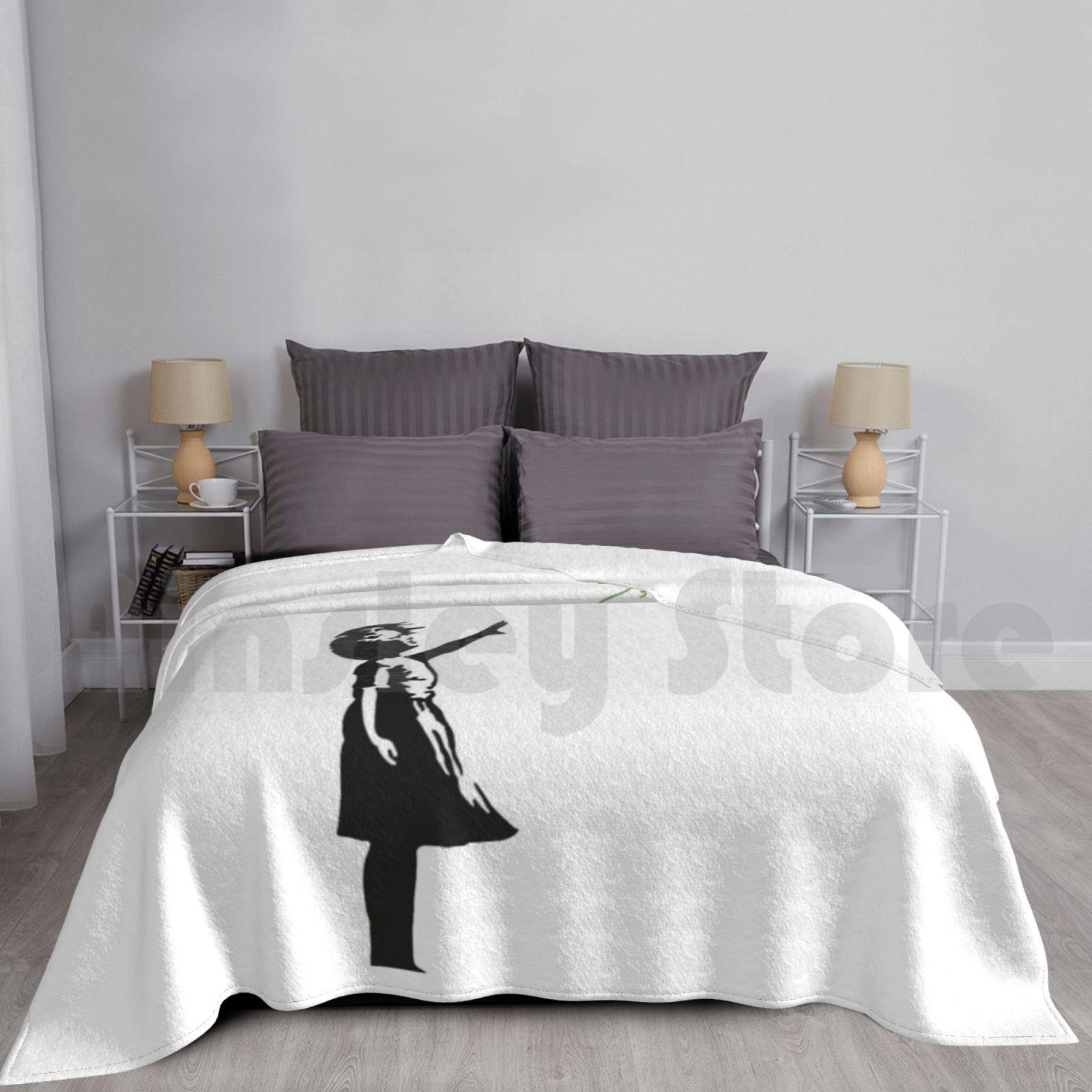 Banksy-Green Heart Balloon Girl Blanket Fashion Custom Banksy Banksy Balloon Girl Banksy Girl Heart Banksy Size: 75*100cm, Weight: 230 GSM