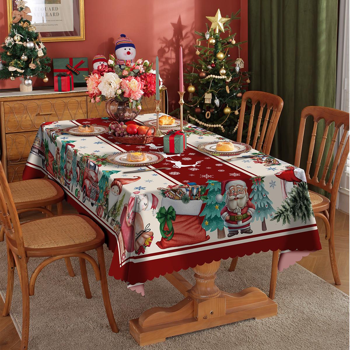 

Waterproof Christmas Tablecloth Polyester Fabric Digital Print Oilproof Holiday Dining Table Cover Decor 150 * 260CM "570g"