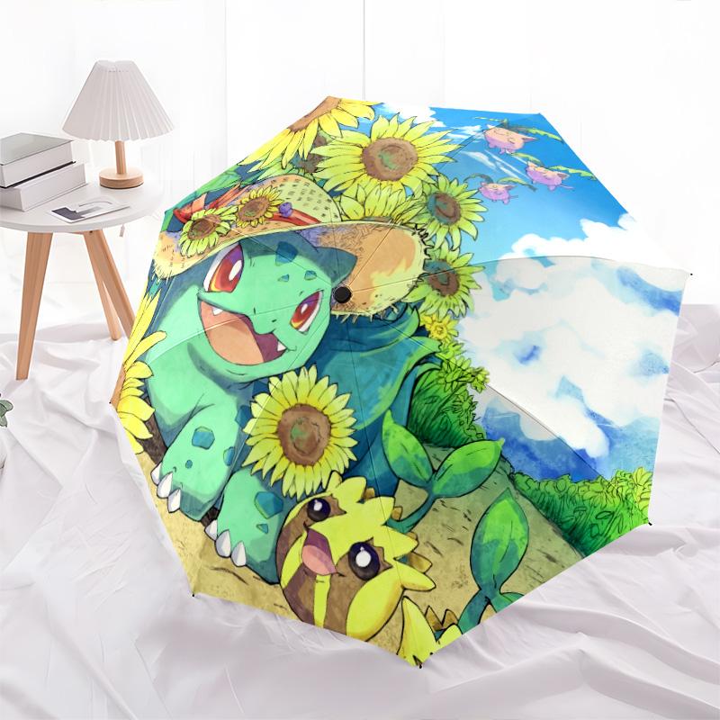 

Bulbasaur pattern, automatic folding umbrella, portable and foldable design, 8 ribs, a Christmas or birthday gift. різнокольоровий