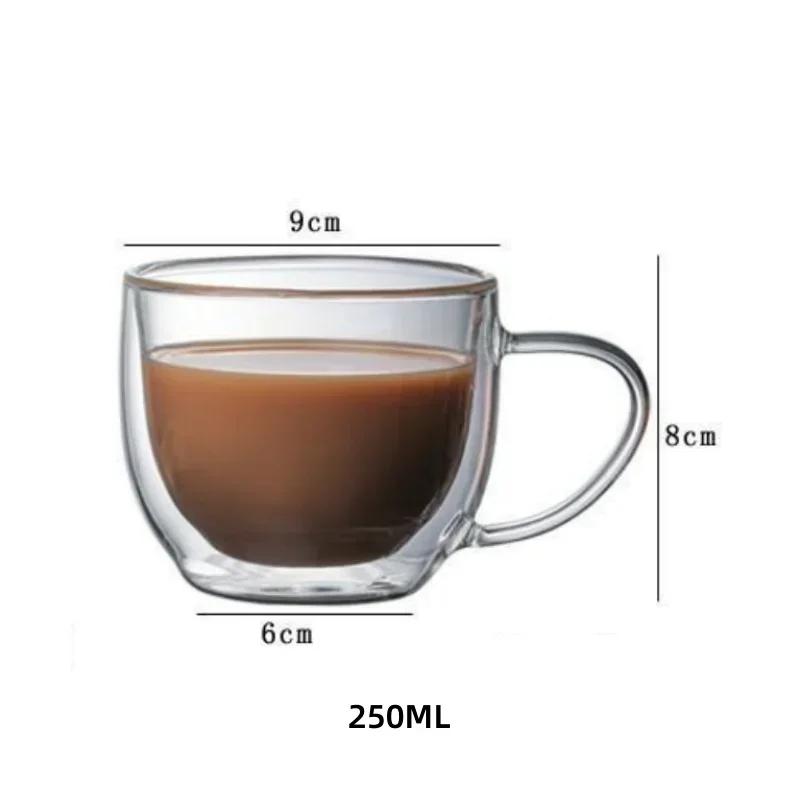 150/250/350ML Glass Cup Double Wall Glass Coffee Milk Beer Cups with Handle Cold and Heat Resistance Home Office Drinking Tools