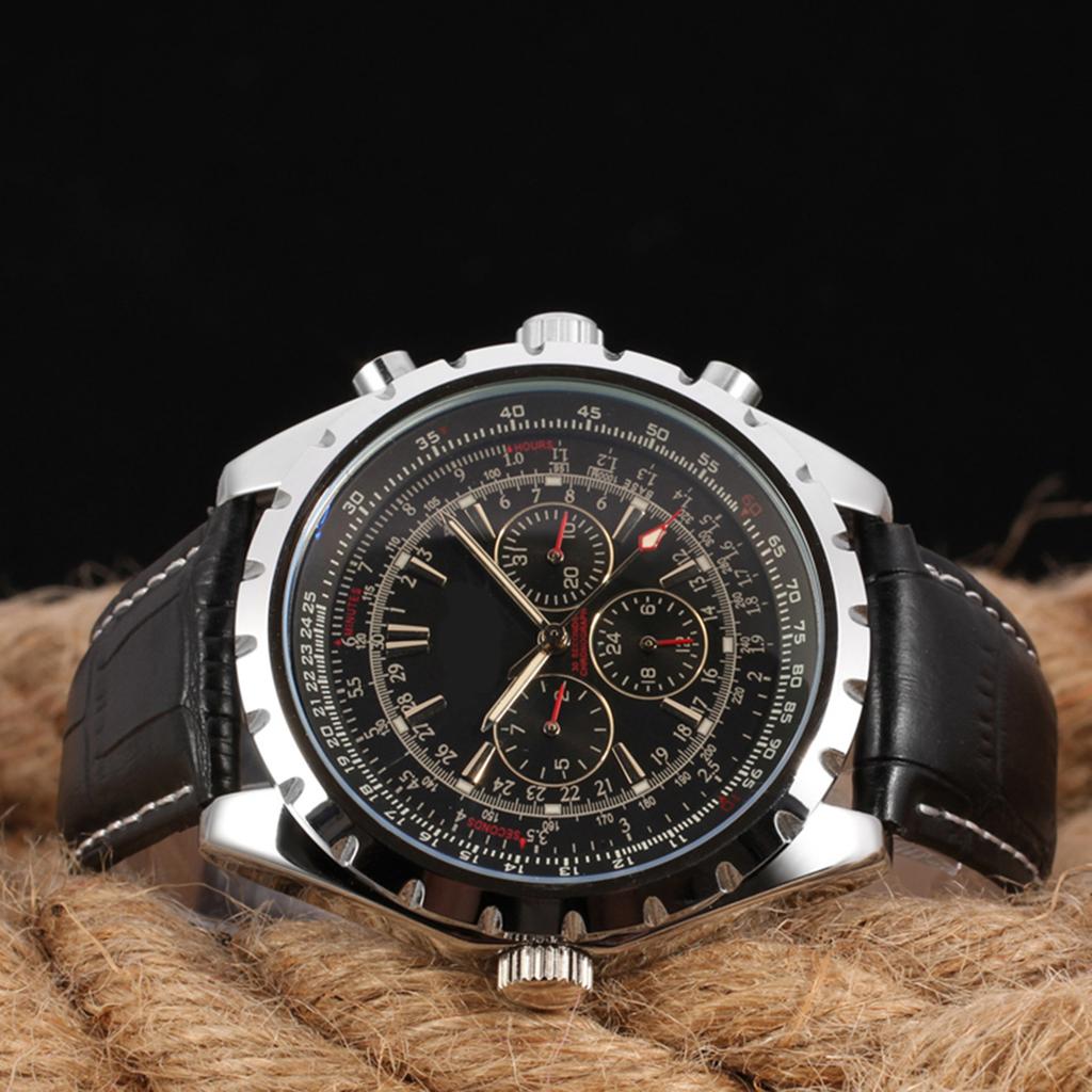 Men S Automatic Mechanical Watch with Leather Strap Fashion Wristwatch Calendar Date Display